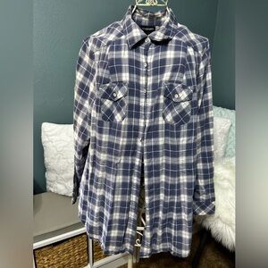 Lane Bryant Blue Plaid Button Down Top